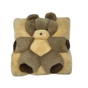 Vintage TWIE Angel Toy Animal Bear Pillow Plush Cushion 12” Square 1998 Brown